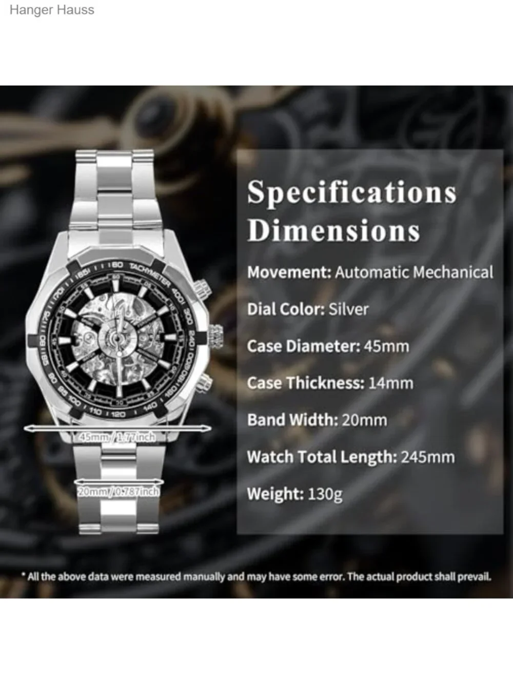 Men's Automatic Skeleton Mechanical Watch Stainless Steel Waterproof
